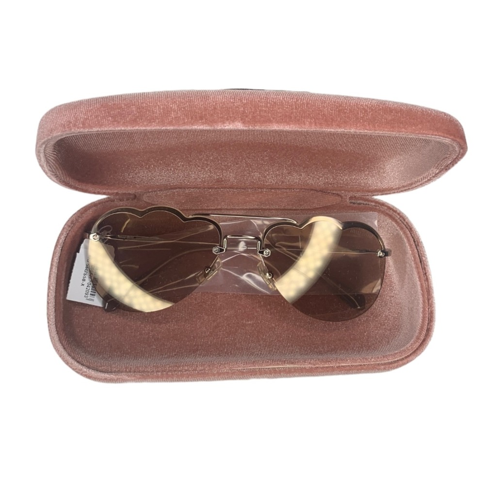 Miu Miu MU 56US Heart Sunglasses Brown Gradient Gold Scalloped Rimless Italy NEW - Picture 2 of 9